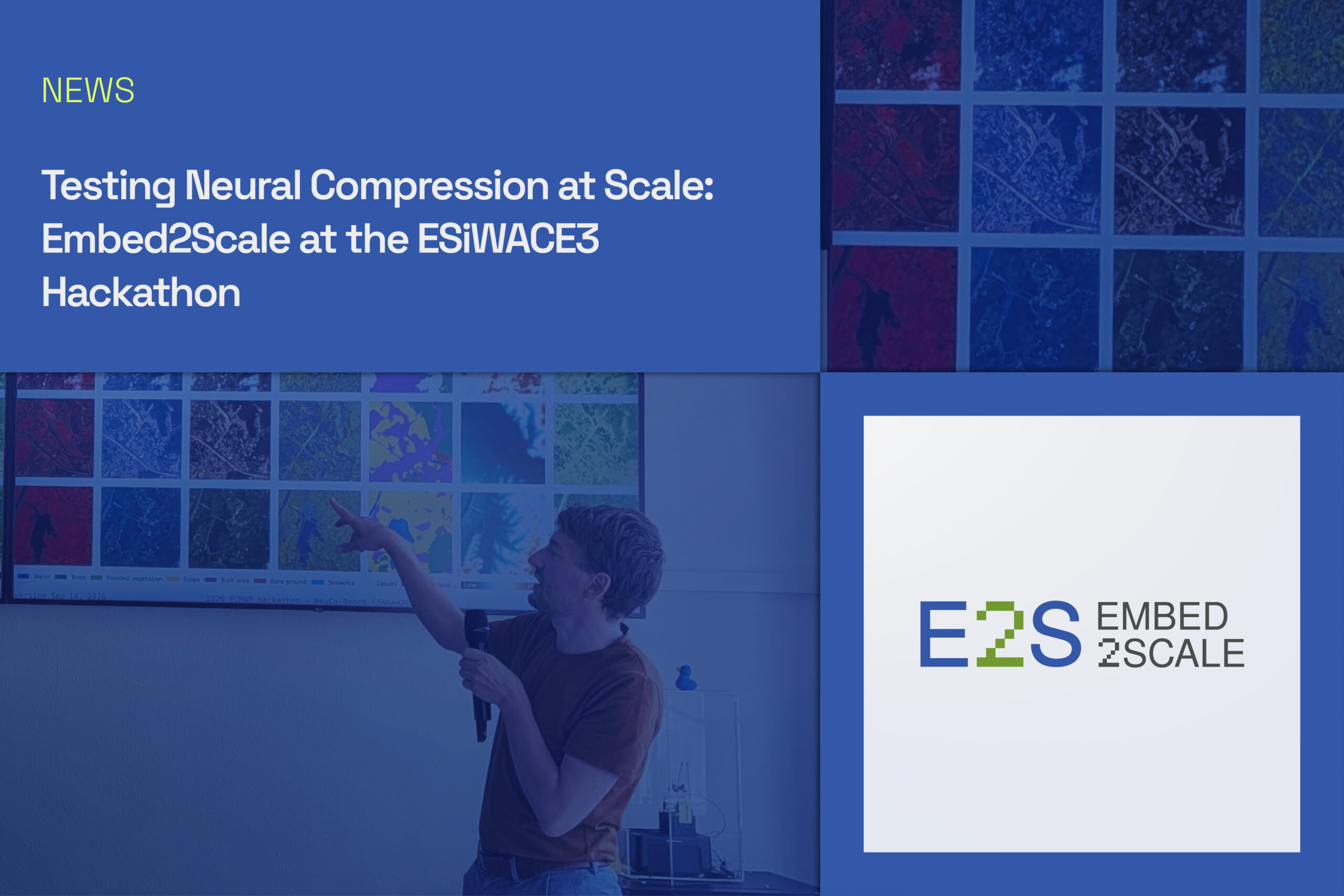 Testing Neural Compression at Scale: Embed2Scale at the ESiWACE3 Hackathon