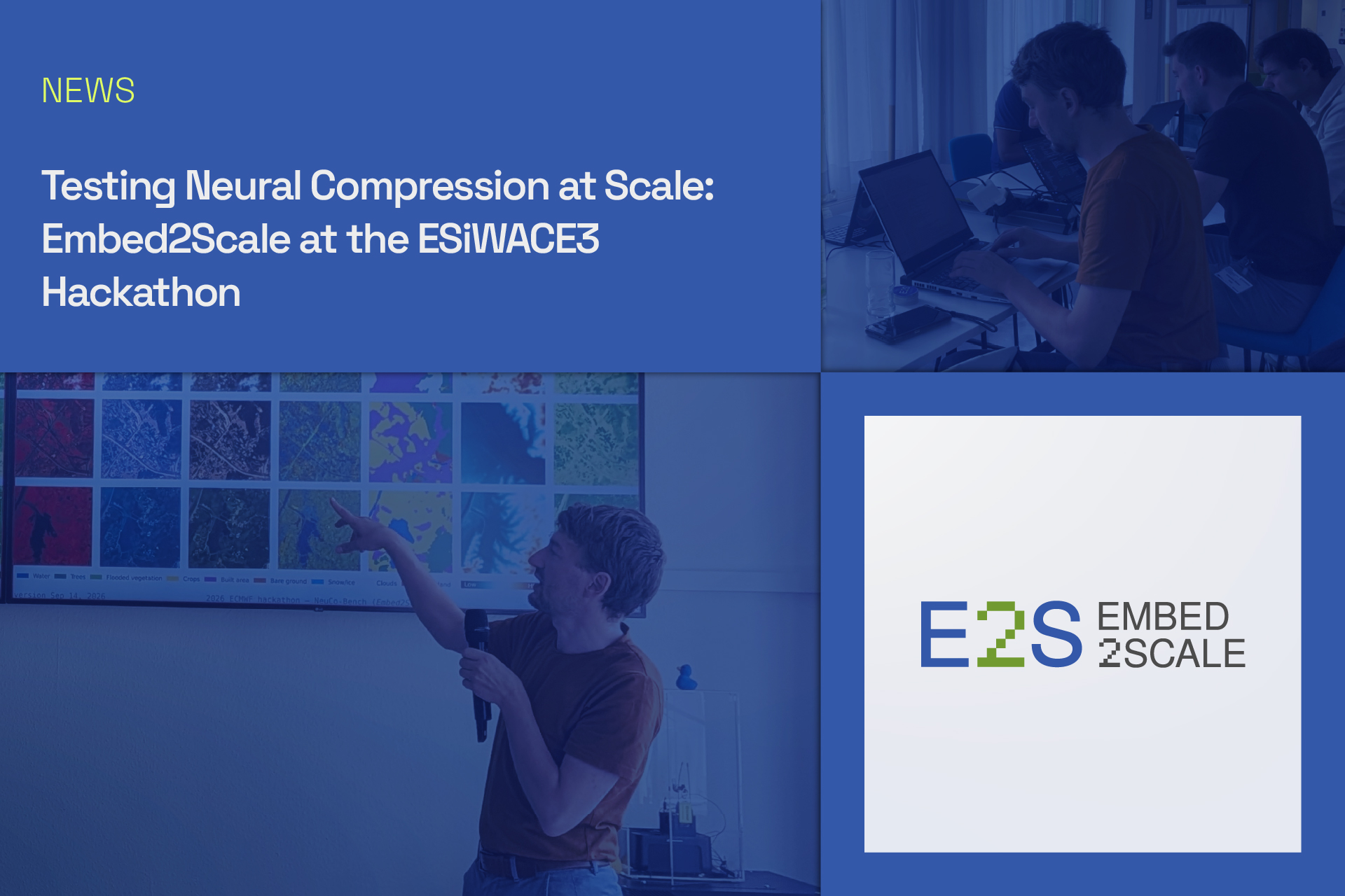 Testing Neural Compression at Scale: Embed2Scale at the ESiWACE3 Hackathon